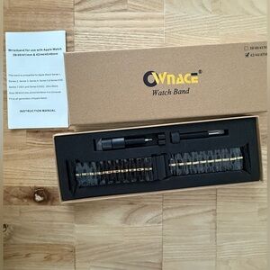 OWNACE Watch Strap for Apple Black and Gold Stainless Steel New in Box w/Tools